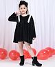 NEUDIS Velvet Full Sleeves Lace Embellished & Bow Applique Detailed Dress With Hair Band - Black