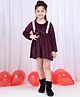 NEUDIS Velvet Full Sleeves Lace Embellished & Bow Applique Detailed Dress With Hair Band - Burgandy