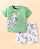 Babyhug Single Jersey Knit Half Sleeves T-Shirt & Shorts Set With Zebra Print - Green White