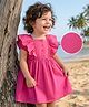 Mark & Mia Cotton Woven Half Sleeves Frock with Frill Detailing - Fuschia Pink