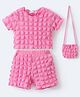 Mark & Mia Half Sleeves Textured Top & Shorts Set with Sling - Pink