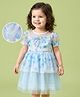 Mark & Mia Half Sleeves Dress with Floral Print Bow Applique & Lace Detailing - Light Blue