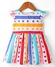 Teddy Sinker Knit Frill Sleeves Frock With Stripes & Dot Print - White & Red