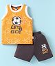 Teddy Sinker Knit Sleeveless Tank T-Shirt & Shorts Set With Football Print - Yellow & Brown