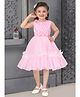 M'PRINCESS Sleeveless Floral Applique Ruffle Detailed & Butterfly Textured Knee Length Dress - Pink