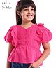 Arias 100% Cotton Woven Half Sleeves Top With Pleats and Ruffles Detailing - Dark Pink