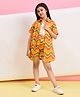 StyloBug Cotton Half Sleeves Solid Top & Abstract Printed Shorts With Shirt Set - Multi Colour