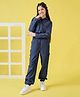 StyloBug Denim Full Sleeves Solid Coordinating Hooded Top & Pant Set - Blue