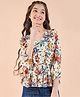 Stylo Bug Viscose Rayon Three Fourth Sleeves Floral Printed Layered Top - Cream