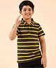 Stylo Bug Cotton Blend Half Sleeves Striped Polo Tee - Green
