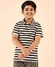 Stylo Bug Cotton Blend Half Sleeves Striped Polo Tee - White & Olive Green