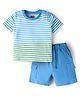 Babyhug Single Jersey Knit Half Sleeves Striped T-Shirt & Shorts Set - Blue