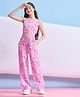 Stylo Bug Cotton Sleeveless Leaves Printed Coordinating Top & Pant Set - Pink