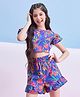 Stylo Bug Cotton Short Cap Sleeves Floral Printed Coordinating Top & Shorts Set - Blue
