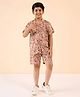 StyloBug Cotton Half Sleeves Floral Printed Shirt With Coordinating Shorts Set - Orange
