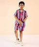 StyloBug Rayon Half Sleeves Striped Shirt With Coordinating Shorts Set - Red & Blue