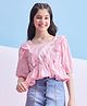 Stylo Bug Cotton Half Sleeves Schiffli Designed Peplum Top - Pink