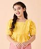 Stylo Bug Cotton Half Sleeves Schiffli Designed Peplum Top - Yellow