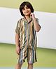 StyloBug Half Sleeves Striped Shirt With Coordinating Shorts Set - Green