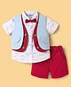 ToffyHouse Poplin Knit Half Sleeves 3 Piece Party Suit with Moustache Print - Red & White