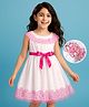 Arias Mesh Woven Sleeveless Fit & Flare Party Dress with Floral Embroidery - White & Pink