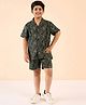 StyloBug Cotton Half Sleeves Floral Printed Shirt & Coordinating Shorts Set - Green