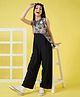 Stylo Bug Viscose Rayon Sleeveless Abstract Printed & Floral Applique Detailed Jumpsuit - Black