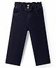Mark & Mia Cotton Lycra Full Length Denim Jeans with Paper Bag Waistband Solid Colour - Black