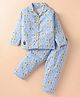 Enfance Core Cotton Woven Full Sleeves Car Printed Coordinating Night Suit Set - Blue