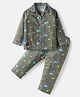 Enfance Core Cotton Woven Full Sleeves Animal Printed Coordinating Night Suit Set - Green