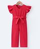 Mark & Mia Cotton Half Frill Sleeves Solid Jumpsuit - Red