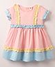 ToffyHouse Cotton Woven Half Sleeves Frock With Color Block Design - Pink