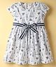 ToffyHouse Cotton Woven Cap Sleeves Frock With Boat Print & Belt - White
