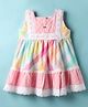 ToffyHouse Cotton Woven Sleeveless Frock With Checks Print & Floral Embroidered Yoke - Multi Colour