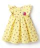 ToffyHouse Cotton Woven Frill Sleeves Frock With Strawberry Print & Patch - Yellow