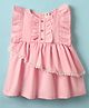 ToffyHouse Cotton Knit Frill Sleeves Solid Color Frock with Lace Detailing - Peach