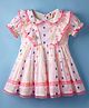 ToffyHouse Cotton Woven Half Sleeves Dress with Polka Dot Design & Frill Detailing - Pink