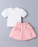 Mark & Mia Half Sleees Top & Skirt Set with Bow Detailing - White & Pink