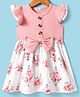 Mark & Mia Frill Sleeves Frock with Floral Print & Bow Applique - Peach