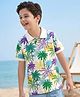 Pine Kids Cotton Knit Half Sleeves Polo T-Shirt with Coconut Tree Print - White