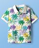 Pine Kids Cotton Knit Half Sleeves Polo T-Shirt with Coconut Tree Print - White