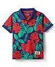 Pine Kids Cotton Knit Half Sleeves Polo T-Shirt with Floral  Print - Navy Blue