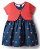 Babyhug Cotton Woven Half Sleeves Shrug & Frock with Fruit Print & Frill Detailing - Navy Blue & Red