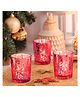 CRAFTSLANE Votive Glass Tealight Candle Holders Set of 3, Diya Diwali Decorations Items for Dining Table, Home Decor and Gifts, Christmas Decorations, Decoration Lights Centerpieces for Wedding Party Decoration (Red)