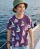 Pine Kids Cotton Knit T-Shirt With Boat Theme Print - Purple