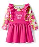 Doodle Poodle Single Jersey Knit Full Sleeves Inner Tee with Frock with Floral Print & Frill Detailing - Dark Pink
