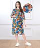 Bella Mama Woven Three Fourth Sleeves Shirt Maternity Dress Flower Print - Blue