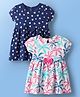 Doodle Poodle Single Jersey Knit Half Sleeves Frocks with Heart & Coconut Tree Print With Bow Applique Pack of 2 - Navy Blue & White