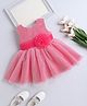The Magic Wand Sleeveless Floral Applique Detailed & Pearl Embellished Net Dress - Fuchsia