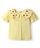 Babyhug Woven Half Sleeves Top With Fruit and Floral Embroidery - Yellow